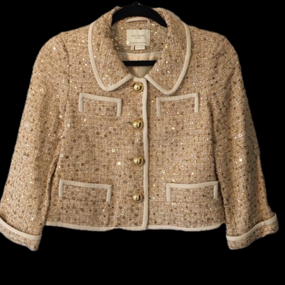 Kate Spade Size 8 Gold Sequin “Addie” Blazer Tweed Blazer./ Jacket